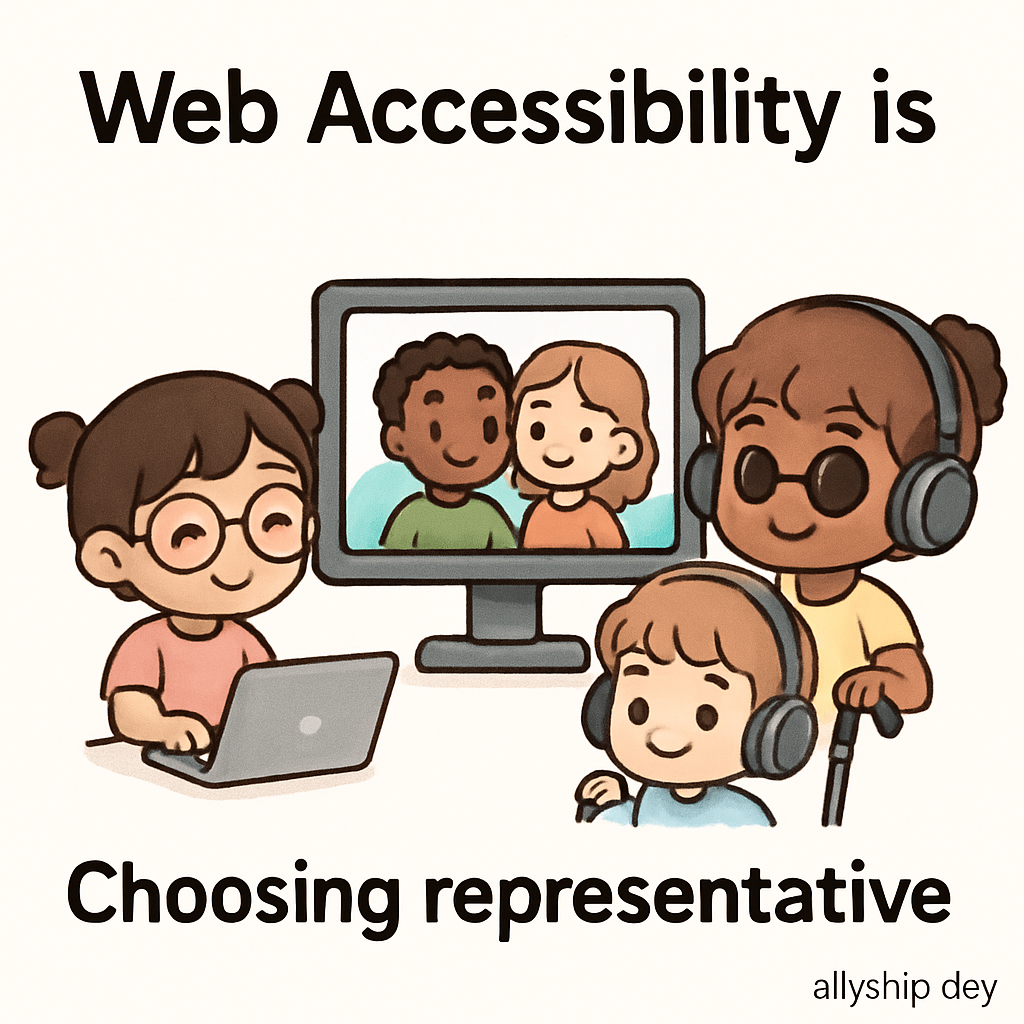 Chibi community members choose a representative for a group photo, demonstrating inclusive photography and reduced cognitive load through clear, accessible imagery.