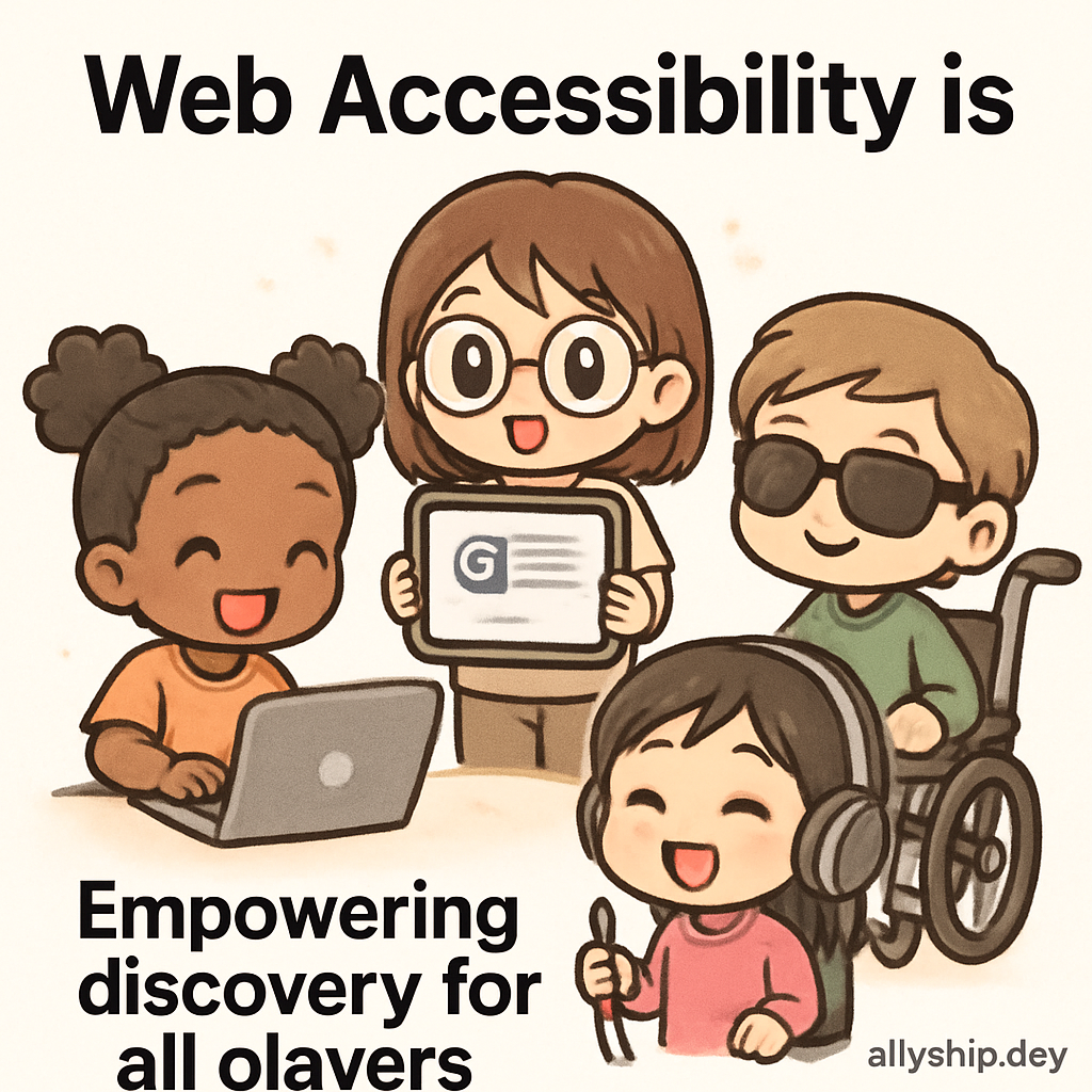 Chibi game developers collaboratively building an accessible game, using symbolic search features and inclusive design elements to empower all players, visually representing robust accessible applications.