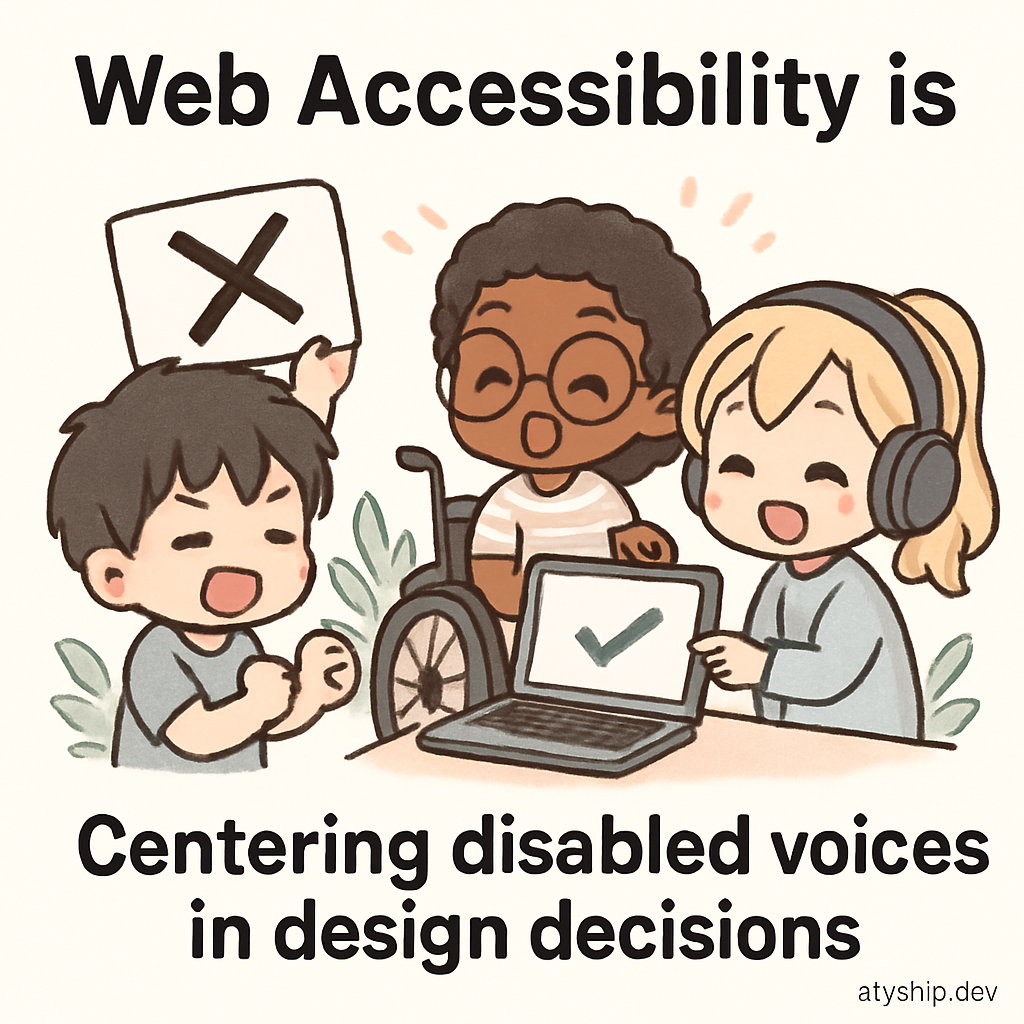 Chibi cartoon characters as photographers joyfully removing digital barriers from a computer screen, representing disability-first design and inclusive accessibility principles.